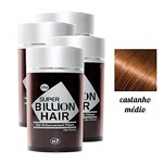 Ficha técnica e caractérísticas do produto Kit 04 Maquiagem Pra Calvície Billion Hair - 25g (Castanho Médio)