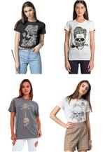 Ficha técnica e caractérísticas do produto Kit 4 Camisetas Femininas Caveira 2
