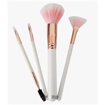 Ficha técnica e caractérísticas do produto Kit 4 Pinceis para Maquiagem Sobrancelha Rosa