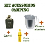 Ficha técnica e caractérísticas do produto Kit Acessorios Camping com Caneca Aluminio + Cantil + Porta Objeto Impermeavel