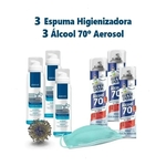 Ficha técnica e caractérísticas do produto Kit 3 Álcool 70 Spray + 3 Espuma Higienizadora Antisséptica