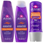 Kit Aussie Miraculously Smooth com 1 Shampoo 400ml + 1 Condicionador 400ml + 1 Tratamento Aussie 3 M