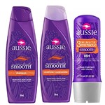 Ficha técnica e caractérísticas do produto Kit Aussie Miraculously Smooth: Shampoo + Condicionador 180ml + Tratamento Aussie 3 Minute Miracle Smooth Frizz 236ml