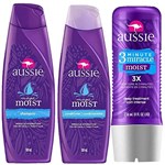 Kit Aussie Moist: Shampoo + Condicionador 180ml + Tratamento 3 Minutos 236ml