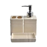 Ficha técnica e caractérísticas do produto Kit Banheiro Porcelana Quadrado 3pcs Luxo - Bege Claro