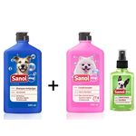 Kit Banho para Cães: Shampoo Anti Pulga para Cachorro + Condicionador Revitalizante + Colonia Perfume Cães Macho Sanol Dog