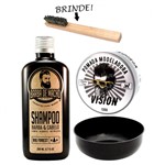 Ficha técnica e caractérísticas do produto Kit Barbeiro Shampoo + Pomada Modeladora + Tigela Salão - Barba de Macho