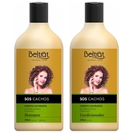 Kit beltrat shampoo condicionador profissional para cabelos cacheados vitamina e 500ml sos cachos