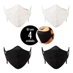 Kit C/ 2 Máscaras Protetora Facial Lavável Tecido 3 Camadas - Preto e Branco Off White / MÁSCARA GRANDE