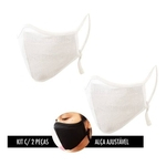 Kit C/ 4 Máscaras Protetora Facial Lavável Tecido 3 Camadas - Branco Off White / Tamanho grande