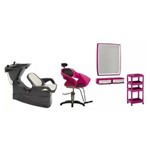Ficha técnica e caractérísticas do produto Kit Cabeleireiro: Cadeira, Lavatório, Espelho, Carrinho - Rosa