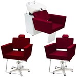 Ficha técnica e caractérísticas do produto Kit Cadeira Fixa Niagara + Cadeira Reclinável Niagara + Lavatório Vermelho