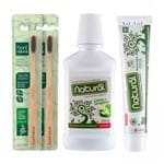 Kit Casal Higiene Bucal Natural de 2 Escovas + Pasta Dental + Enxaguante Bucal