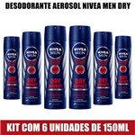 Kit com 6 Desodorante Nívea Aerosol For Men Dry Impact 150ml