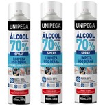 Ficha técnica e caractérísticas do produto Kit com 3 Álcool 70 Spray Aerosol 70% Higienizador de Mãos Antisséptico Bactericida - Unipega