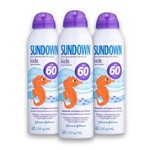 Ficha técnica e caractérísticas do produto Kit com 3 Protetores Solar SUNDOWN Praia e Piscina Kids Spray FPS 60 150ml