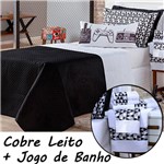 Kit Combo Cobre Leito + Jogo de Banho Game Retrô Dupla Face C/ Almofada Solteiro 09 Peças - Dourados Enxovais