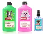 Kit Completo Banho Cães: Shampoo para Cães Pelos Escuros + Condicionador Revitalizante + Perfume Colônia Fragrância Baby- Sanol Dog