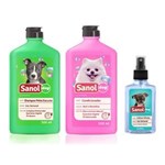 Kit Completo Banho Cães: Shampoo para Cães Pelos Escuros + Condicionador Revitalizante + Perfume Colônia Fragrância Baby- Sanol Dog