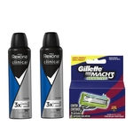 Ficha técnica e caractérísticas do produto Kit contendo duas unidades do desodorante aerosol Rexona Clinical men mais um cartucho Mach3 sensitive, leve 3 pague.