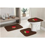 Ficha técnica e caractérísticas do produto Kit de Tapetes de Banheiro 3 Peças Rosas Vermelhas Café