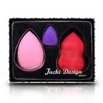 Ficha técnica e caractérísticas do produto Kit de Três Esponjas Gota para Base ou Blush Cremoso Maquiagem Jacki Design Rosa