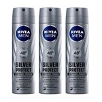 Ficha técnica e caractérísticas do produto Kit Desodorante Aerosol Nivea Silver Protect Masculino 93g 3 Unidades