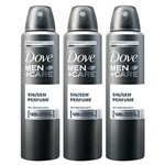 Ficha técnica e caractérísticas do produto Kit Desodorante Antitranspirante Dove Sem Perfume Masculino Aerosol 150ml com 3 Unidades