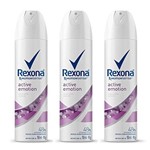 Ficha técnica e caractérísticas do produto Kit Desodorante Rexona Aerosol Antitranspirante Active Emotion Feminino 150ml 3 Unidades