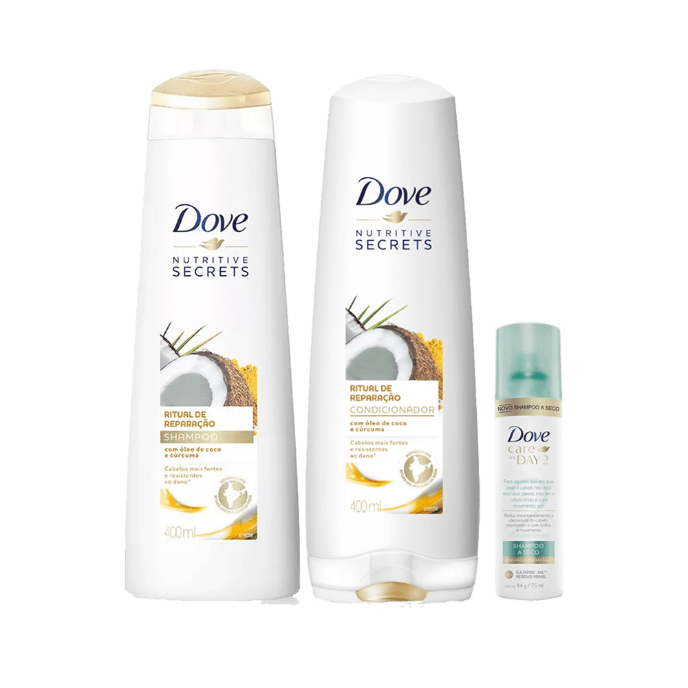 Ficha técnica e caractérísticas do produto Kit Dove Ritual de Reparação Shampoo + Condicionador 400ml Grátis Shampoo a Seco Day 2 Renovação 75ml