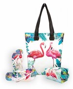 Kit Feminino Flamingos, Magicc, com Bolsa, Necessaire e Chinelo