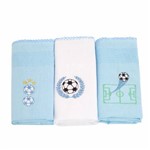 Ficha técnica e caractérísticas do produto Kit Fralda Masculino Azul Claro com 3 Unidades Bordada Futebol Azul UN