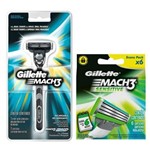 Ficha técnica e caractérísticas do produto Kit Gillette Aparelho Barbeador Mach3 + Carga Mach3 Sensitive 6 Unidades