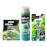 Kit Gillette Mach 3 Sensitive: Espuma 245g + Aparelho de Barbear + 1 Carga com 4 Unidades