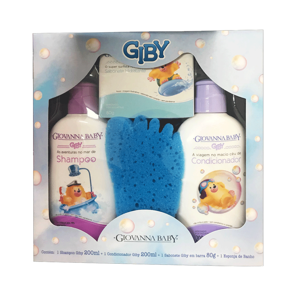 Ficha técnica e caractérísticas do produto Kit Giovanna Baby Giby Blue Shampoo 200ml + Condicionador 200ml + Sabonete 80g + Esponja