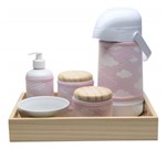 Kit Higiene Moderno Nuvem Rosa Quarto Bebê Infantil Menina