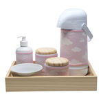 Ficha técnica e caractérísticas do produto Kit Higiene Moderno Nuvem Rosa Quarto Bebê Infantil Menina