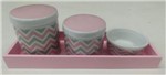 Ficha técnica e caractérísticas do produto Kit Higiene 3 Peças Porcelana Chevron Rosa + Bandeja MDF Rosa Silvia Art 104335