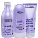 Ficha técnica e caractérísticas do produto Kit L`Oréal Professionnel Liss Unlimited Shampoo 250ml + Condicionador 150ml + Creme de Pentear 200ml
