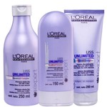Kit Loréal Professionnel Liss Unlimited Shampoo 250ml +Condicionador 150ml +Creme de Pentear 200ml