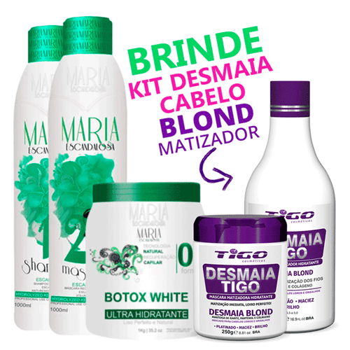 Ficha técnica e caractérísticas do produto Kit Maria Escandalosa Progressiva Botox Organico + Kit Desmaia Cabelo Blond