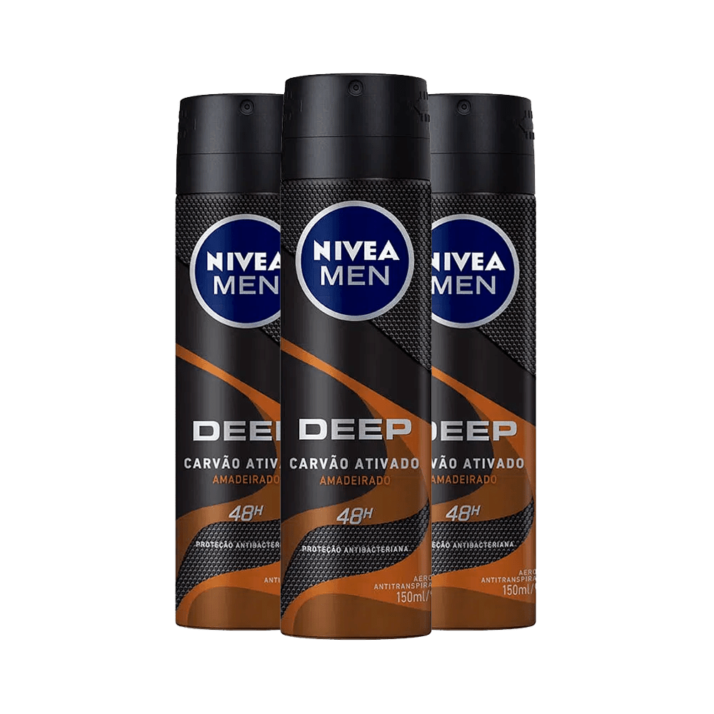Ficha técnica e caractérísticas do produto Kit Nivea Desodorante Aerosol Men Deep Amadeirado 150ml 3 Unidades
