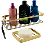 Ficha técnica e caractérísticas do produto Kit Organizador Banho 2 Peças Porta Shampoo Sabonete Dourado