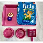 Ficha técnica e caractérísticas do produto Kit P/gatos 1 Bandeja Higienica 4kg de Areia higienica 1 Comedouro 1 nrndouro 1 Brinquedo