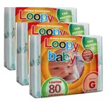 Ficha técnica e caractérísticas do produto Kit 3 Pacotes Fralda Infantil Loopy Baby G 240 (3x80) Unidades