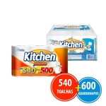 Ficha técnica e caractérísticas do produto Kit Papel Toalha Kitchen Folha Dupla 540 Folhas + 12 Pacotes Guardanapo