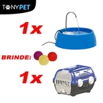 Ficha técnica e caractérísticas do produto Kit Para Cães e Gatos Caixa de Transporte Azul + Fonte D'Agua Bivolt Azul