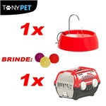 Ficha técnica e caractérísticas do produto Kit Para Cães e Gatos Caixa de Transporte Vermelha + Fonte D'Agua Bivolt Vermelha