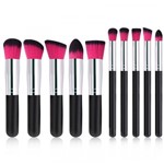 Ficha técnica e caractérísticas do produto Kit Pinceis Maquiagem Kabuki Precisao 10 Pcs Preto Pink - Maange