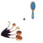 Ficha técnica e caractérísticas do produto Kit Pincel com 5 Escova Oval para Maquiagem e Mini Escova de Cabelos para Bolsa Ricca - Cm